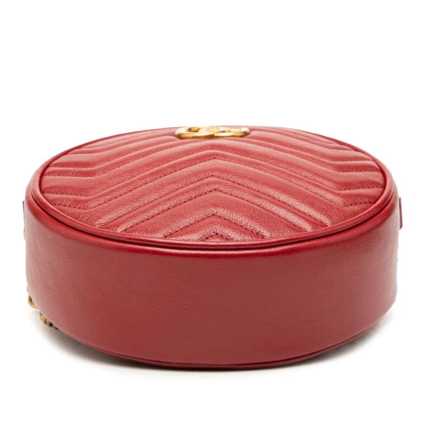 Gucci Mini GG Marmont Matelasse Leather Round Crossbody Red Leather Good condition - Inside View