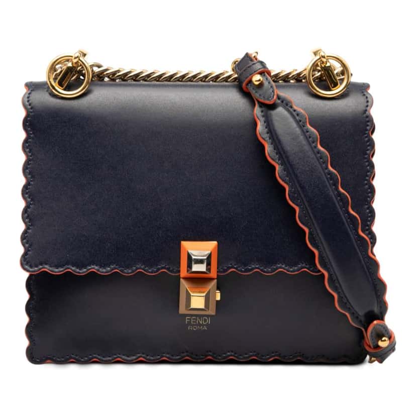 Fendi Small Scalloped Leather Kan I Crossbody Blue Leather Good condition - Front View