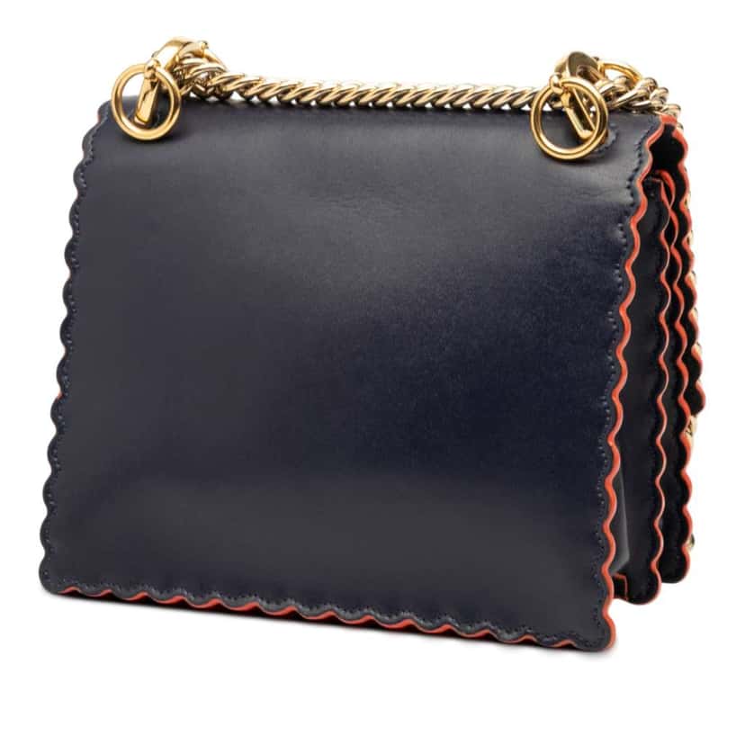 Fendi Small Scalloped Leather Kan I Crossbody Blue Leather Good condition - Back View