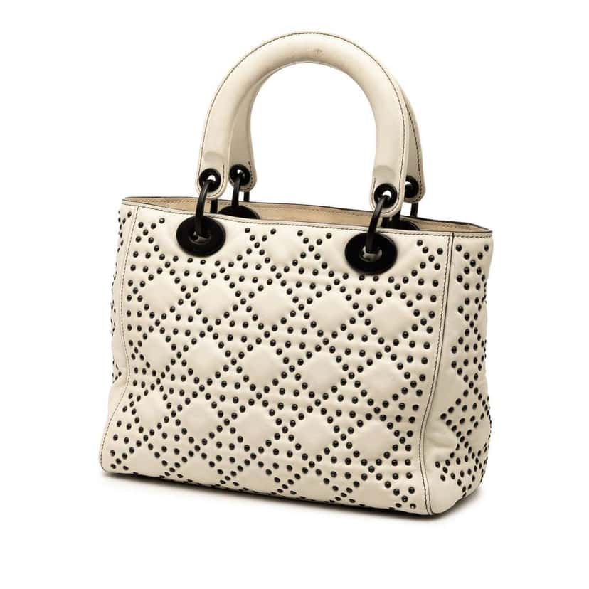 Dior Medium Lambskin Cannage Studded Supple Lady Dior White Leather Very good condition - Back View