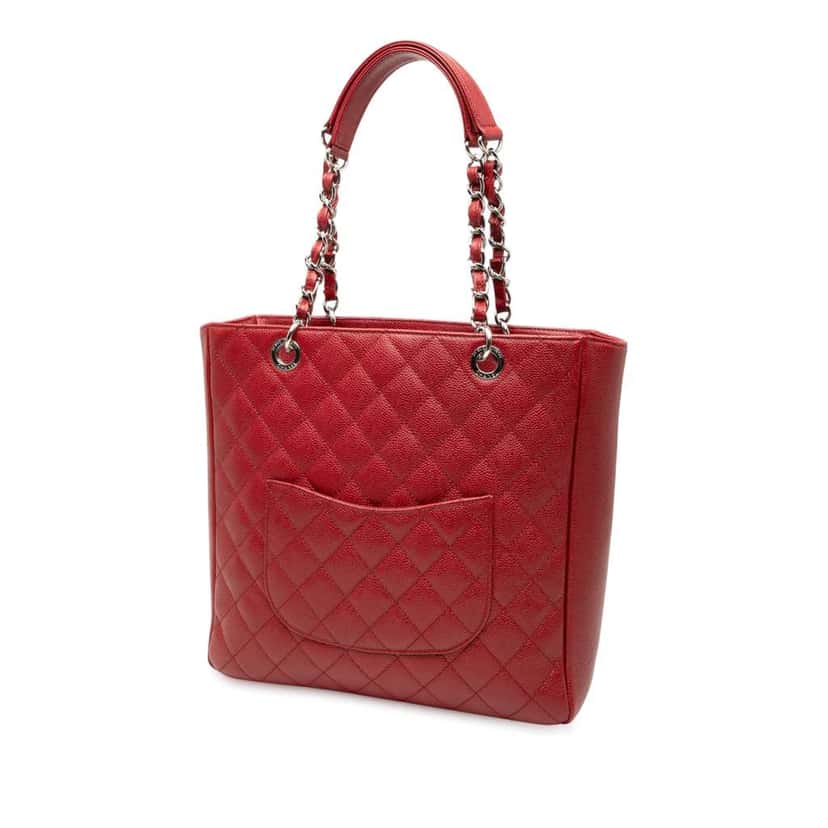 Chanel Caviar Vertical Grand Shopping Tote Red Leather Very good condition - Back View
