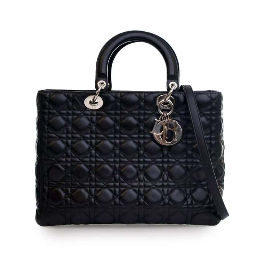 Dior Large Lambskin Cannage Lady Dior Black Leather Fair condition - Front View