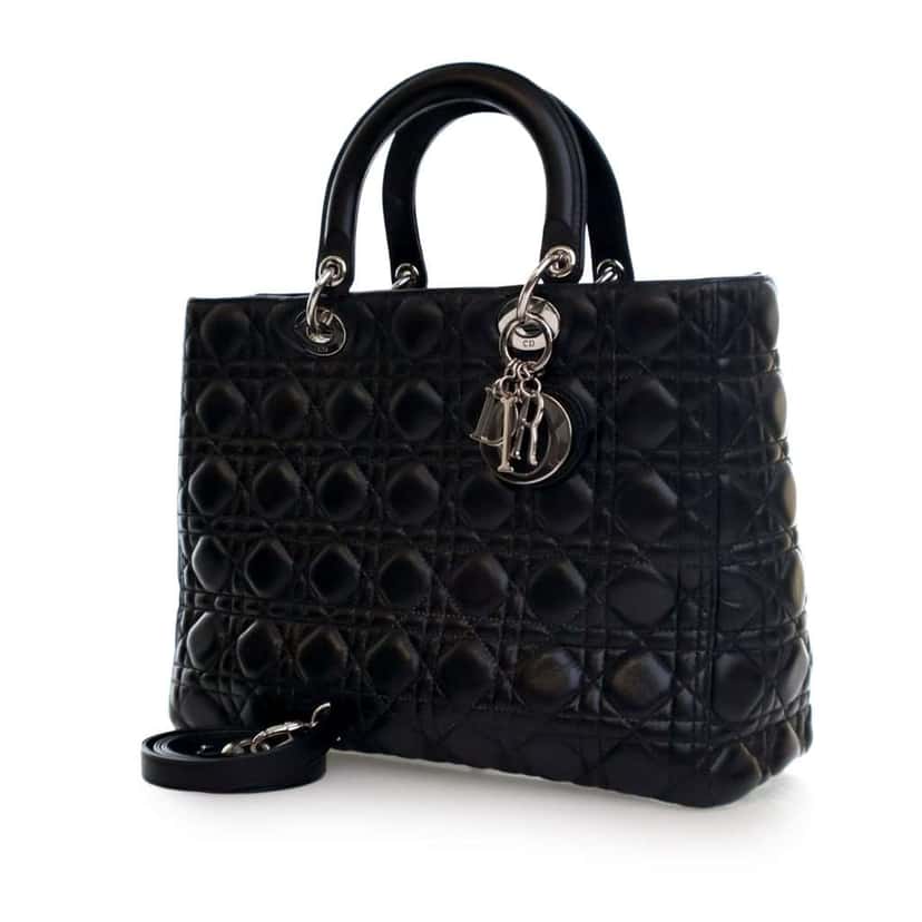 Dior Large Lambskin Cannage Lady Dior Black Leather Fair condition - Back View