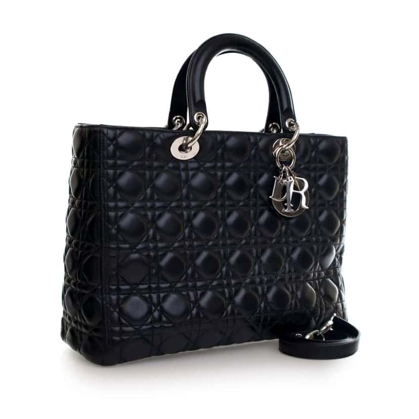 Dior Large Lambskin Cannage Lady Dior Black Leather Fair condition - Inside View