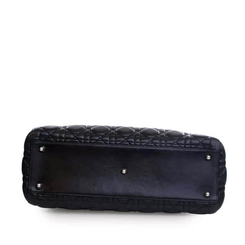 Dior Large Lambskin Cannage Lady Dior Black Leather Fair condition - Model View