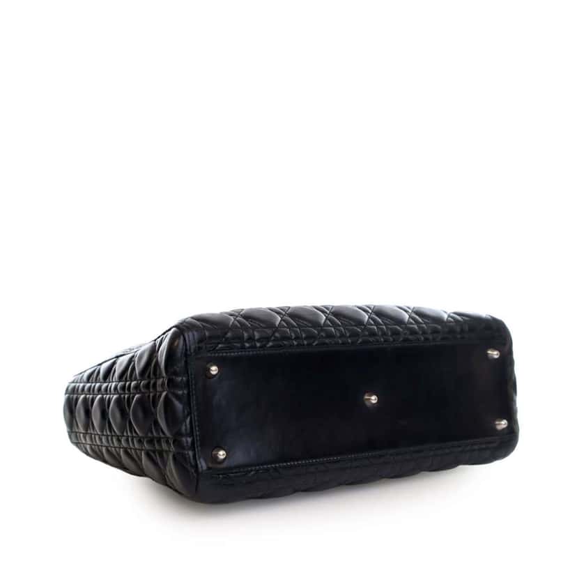 Dior Large Lambskin Cannage Lady Dior Black Leather Fair condition - Box View
