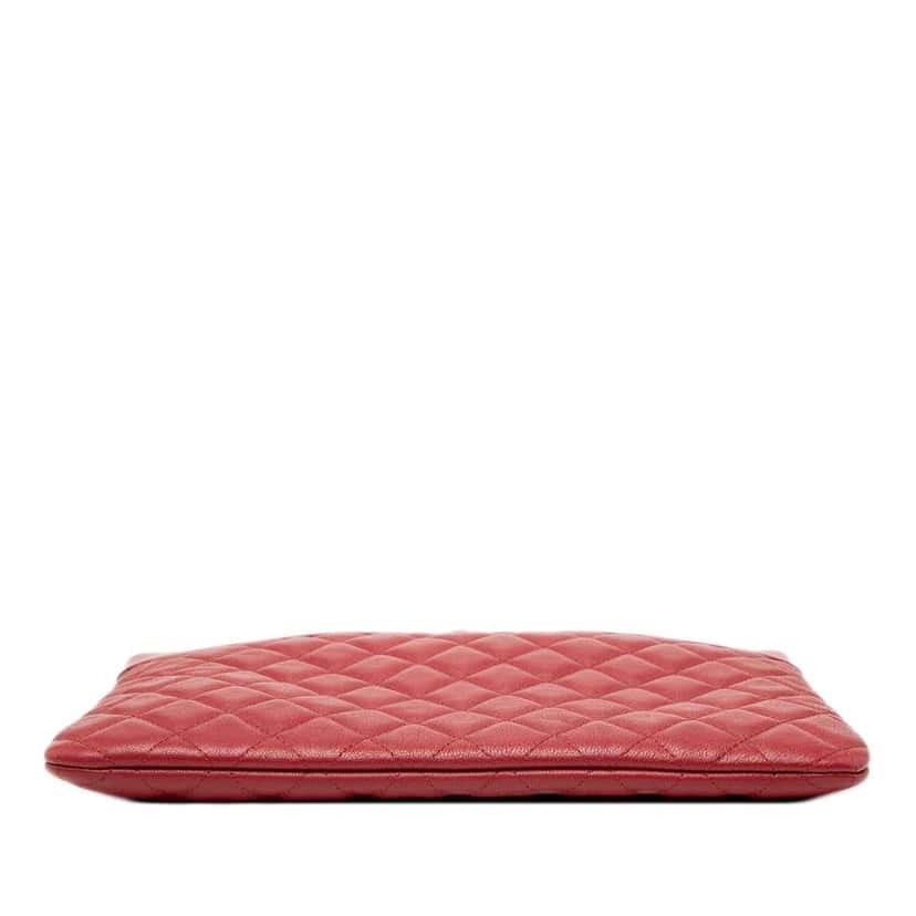 Chanel Medium Quilted Sheepskin Mademoiselle O Case Clutch Red Leather Good condition - Inside View