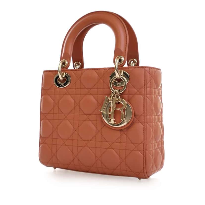 Dior Small Lambskin Cannage MyABCDior Lady Dior Orange Leather Good condition - Back View