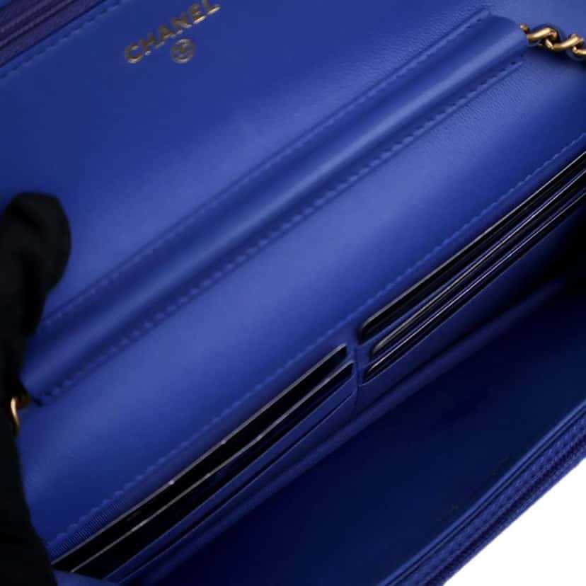 Chanel Quilted Lambskin Boy Wallet On Chain Blue Leather Good condition - Box View