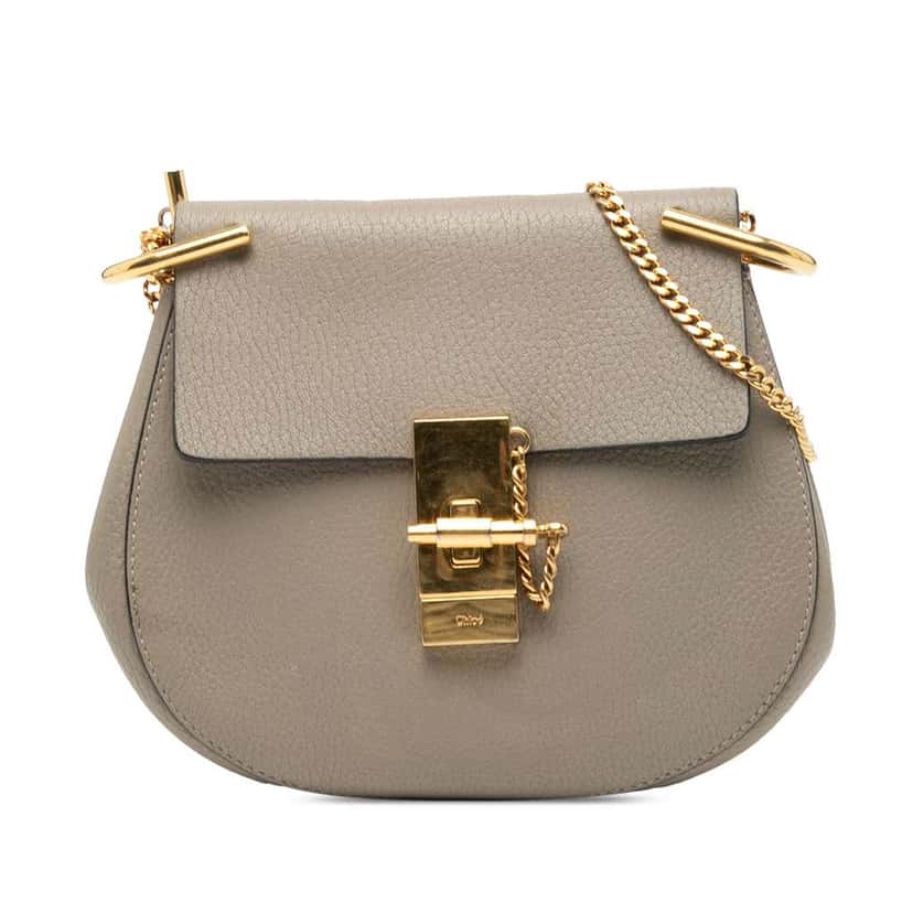 Chloé Mini Grained Lambskin Drew Crossbody Brown Leather Very good condition - Front View