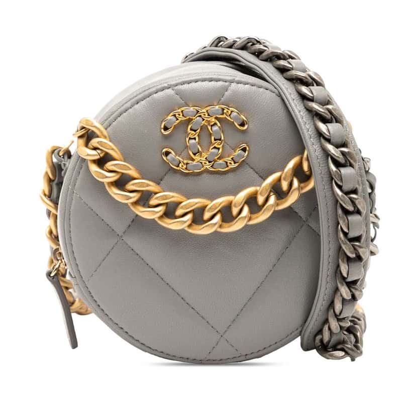 Chanel Lambskin 19 Round Clutch with Chain Grey Leather Good condition - Front View