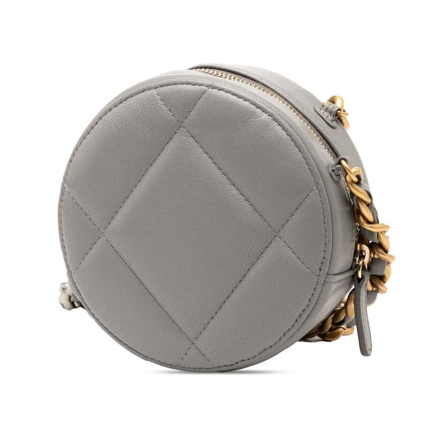 Chanel Lambskin 19 Round Clutch with Chain Grey Leather Good condition - Back View