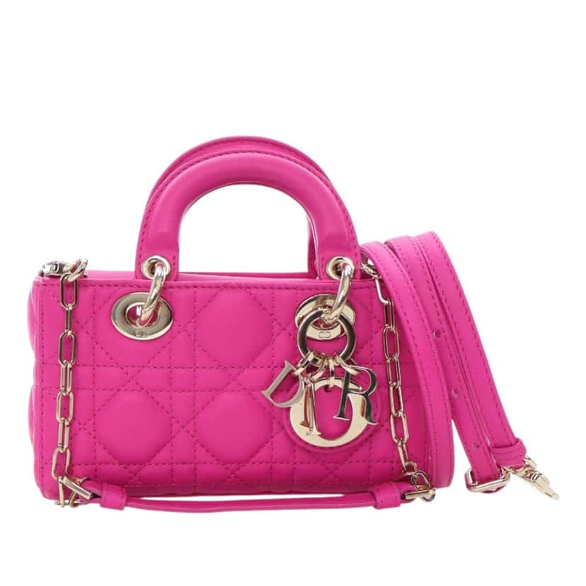 Dior Micro Lambskin Cannage Lady D Joy Pink Leather Good condition - Front View