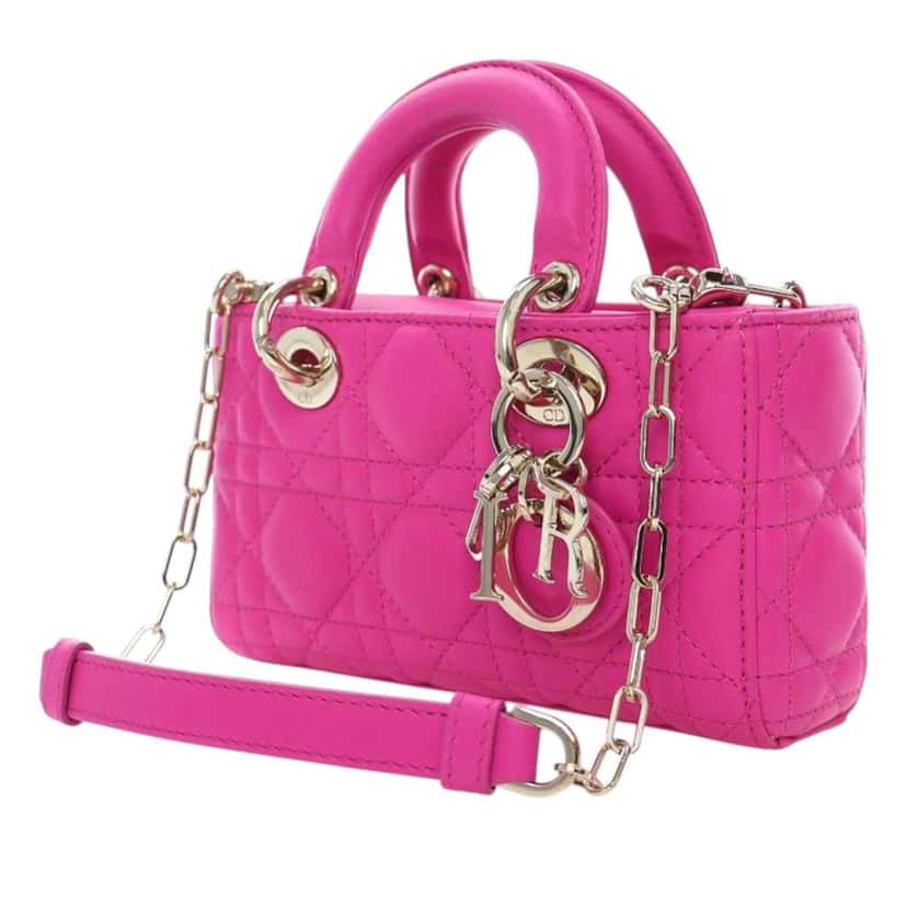 Dior Micro Lambskin Cannage Lady D Joy Pink Leather Good condition - Back View