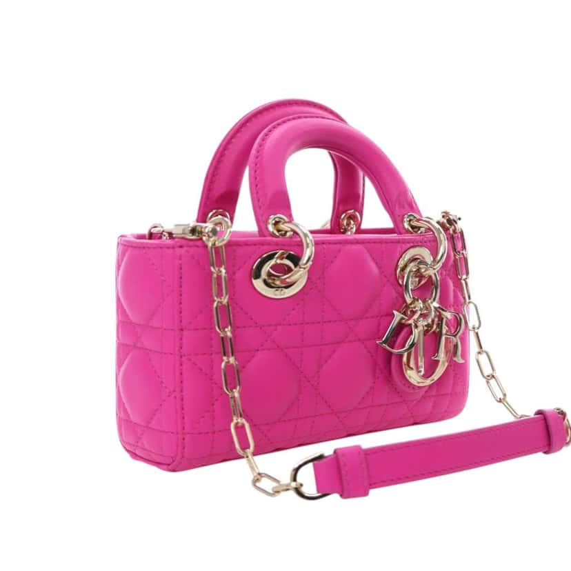 Dior Micro Lambskin Cannage Lady D Joy Pink Leather Good condition - Inside View