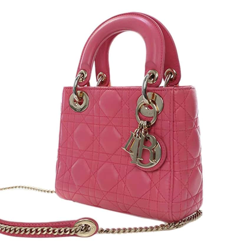 Dior Mini Lambskin Cannage Lady Dior Pink Leather Good condition - Back View
