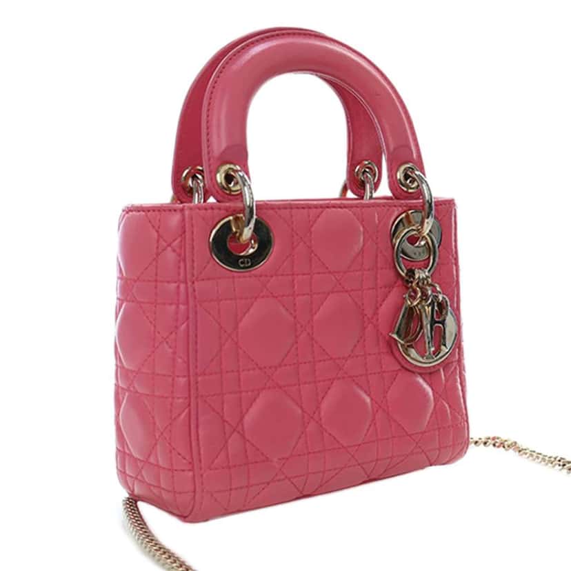 Dior Mini Lambskin Cannage Lady Dior Pink Leather Good condition - Inside View