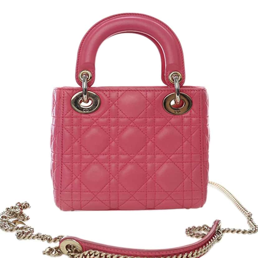 Dior Mini Lambskin Cannage Lady Dior Pink Leather Good condition - Model View