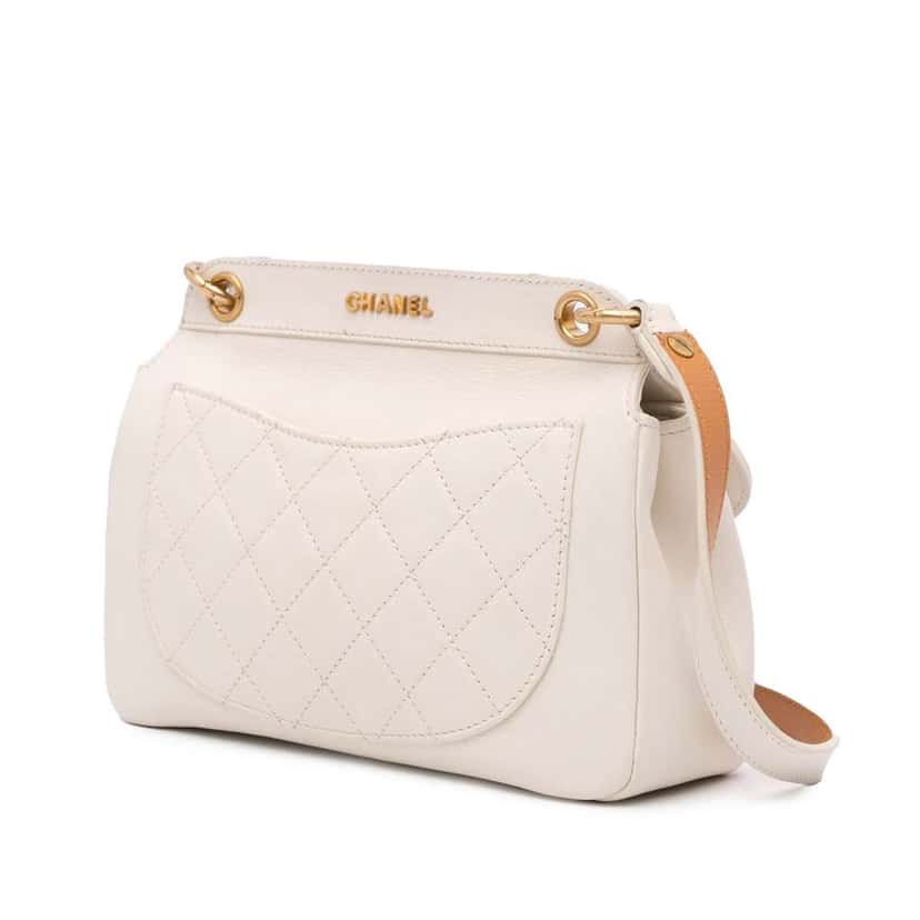 Chanel Quilted Lambskin Curved Flap White Leather Good condition - Back View
