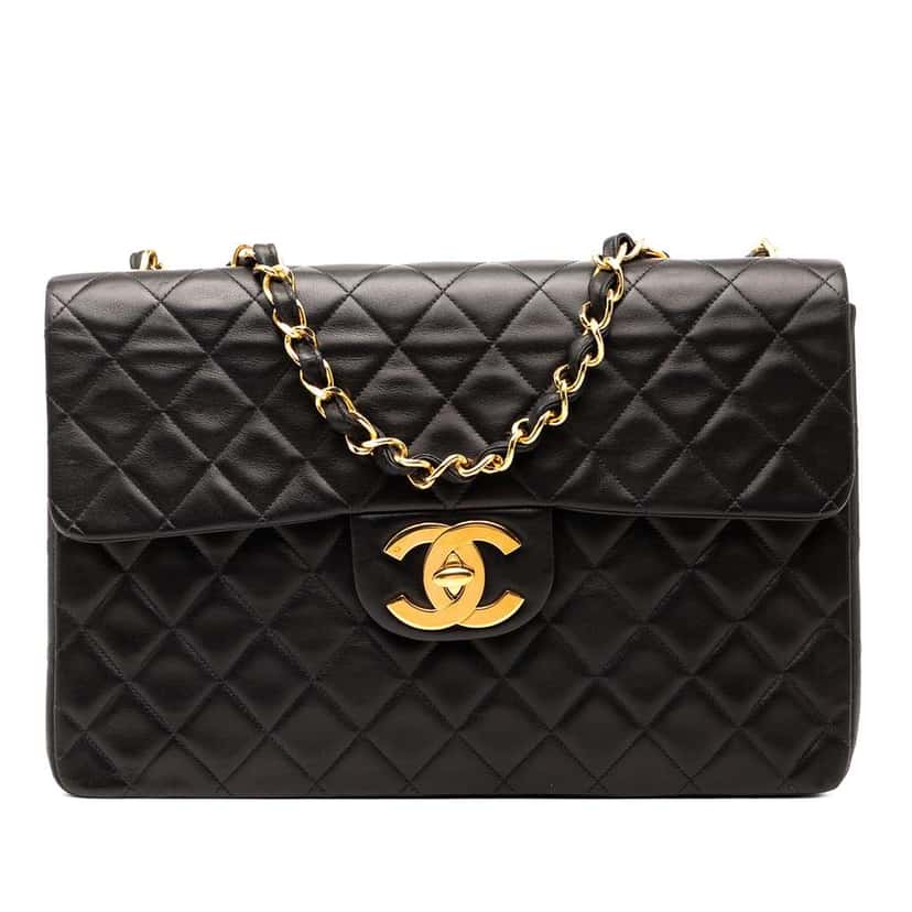 Chanel Maxi XL Classic Lambskin Single Flap Black Leather Good condition - Front View