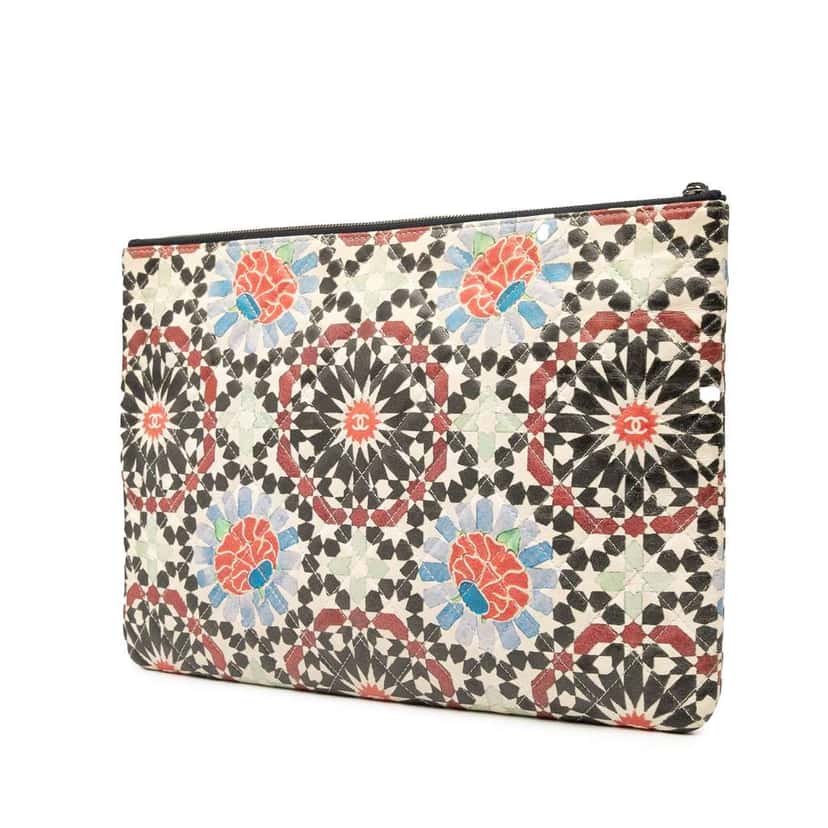 Chanel Paris Dubai Large Printed Lambskin Cosmetic Case MultiColor Leather Good condition - Back View