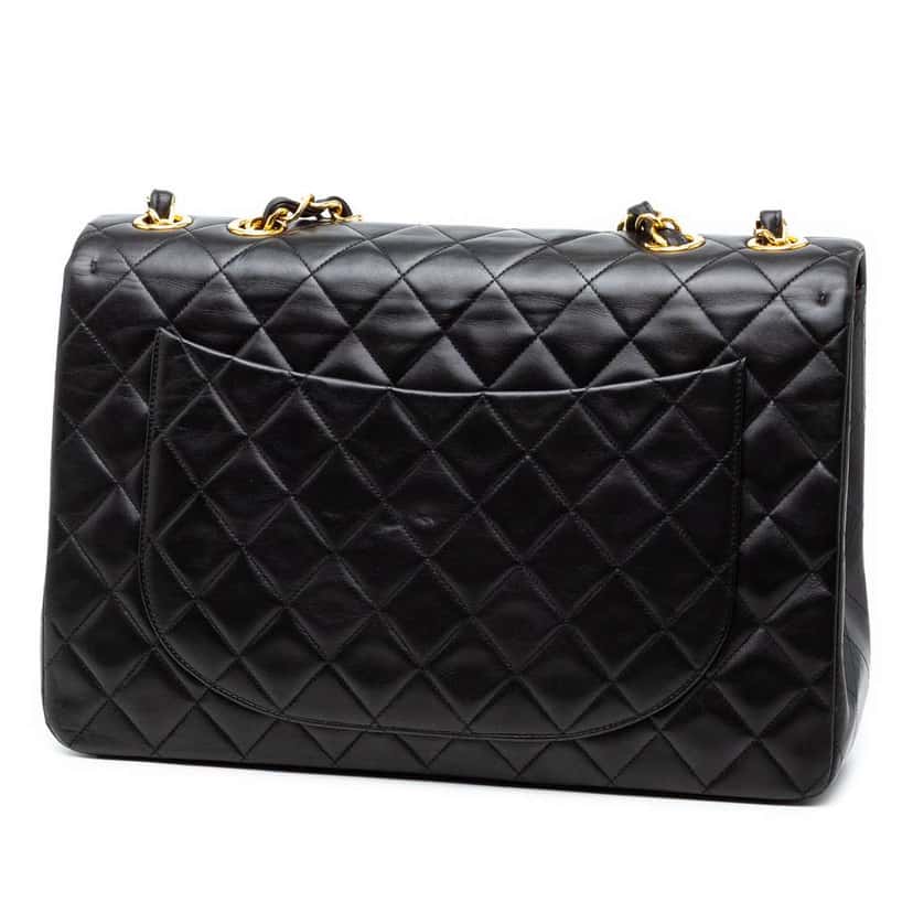 Chanel Maxi XL Classic Lambskin Single Flap Black Leather Good condition - Back View