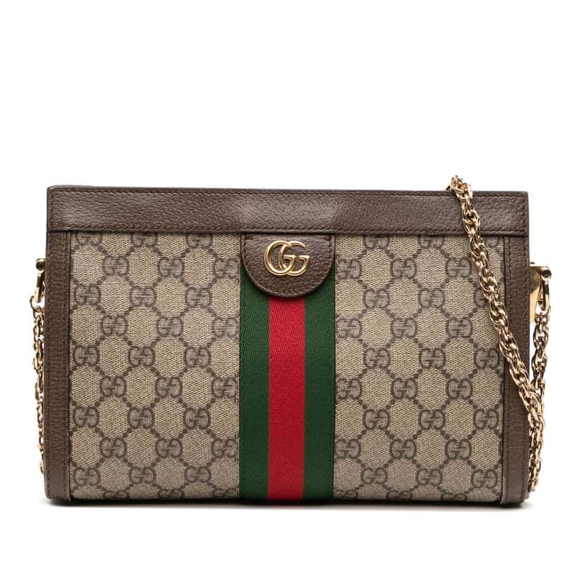 Gucci Small GG Supreme Web Ophidia Chain Crossbody Brown Canvas Good condition - Front View