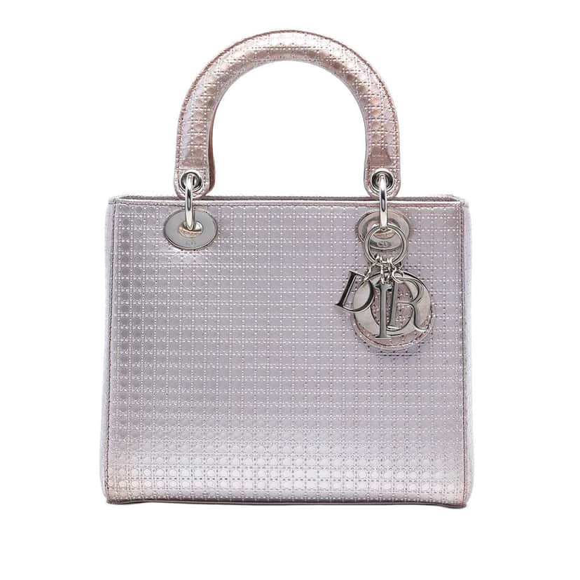 Dior Medium Metallic Patent Microcannage Lady Dior Pink Leather Very good condition - Front View
