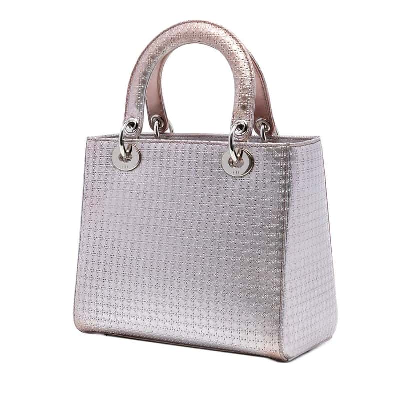 Dior Medium Metallic Patent Microcannage Lady Dior Pink Leather Very good condition - Back View