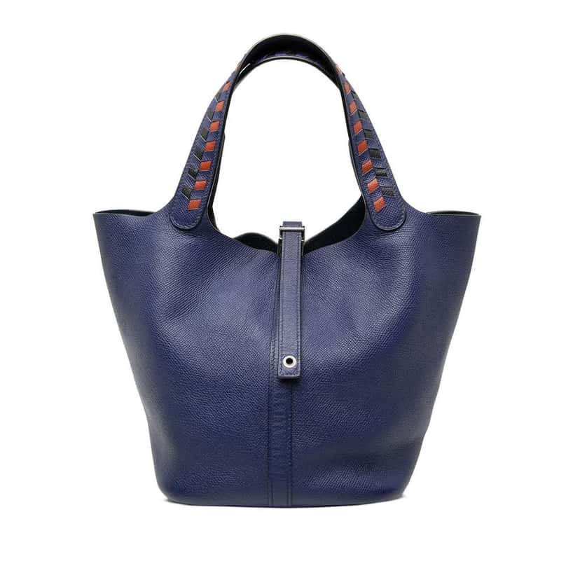 Hermès Epsom Tressage Picotin Lock 22 Blue Leather Very good condition - Front View