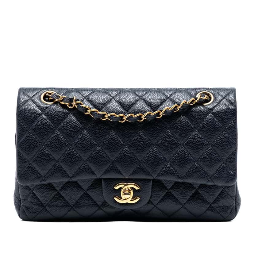 Chanel Medium Classic Caviar Double Flap Blue Leather Good condition - Front View