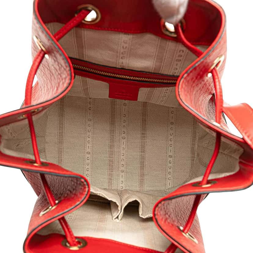 Gucci Medium Diamante Calfskin Studded Bright Bucket Bag Red Leather Good condition - Model View