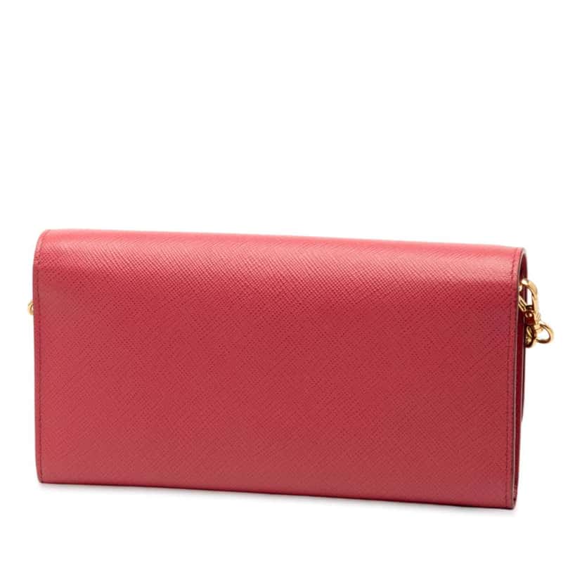 Prada Saffiano Wallet On Chain Pink Leather Good condition - Back View