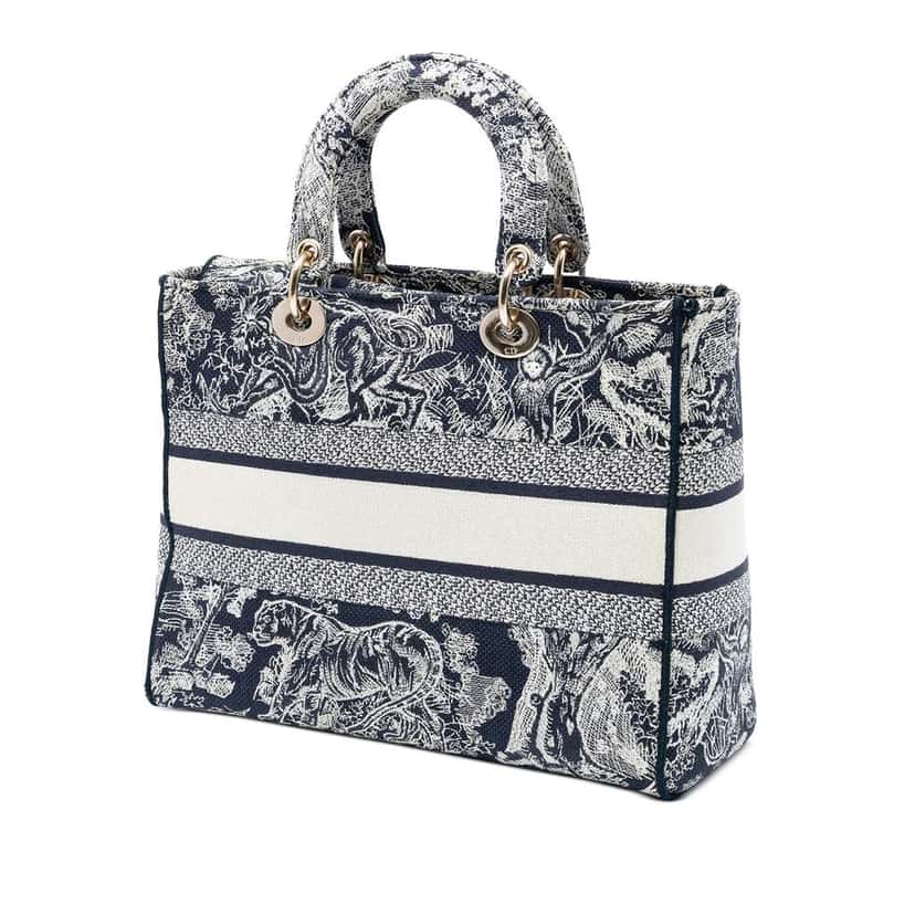 Dior Large Embroidered Canvas Toile de Jouy Lady D Lite Blue Canvas Good condition - Back View