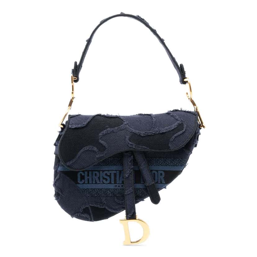 Dior Camouflage Embroidered Canvas Saddle Bag Blue Canvas Very good condition - Front View