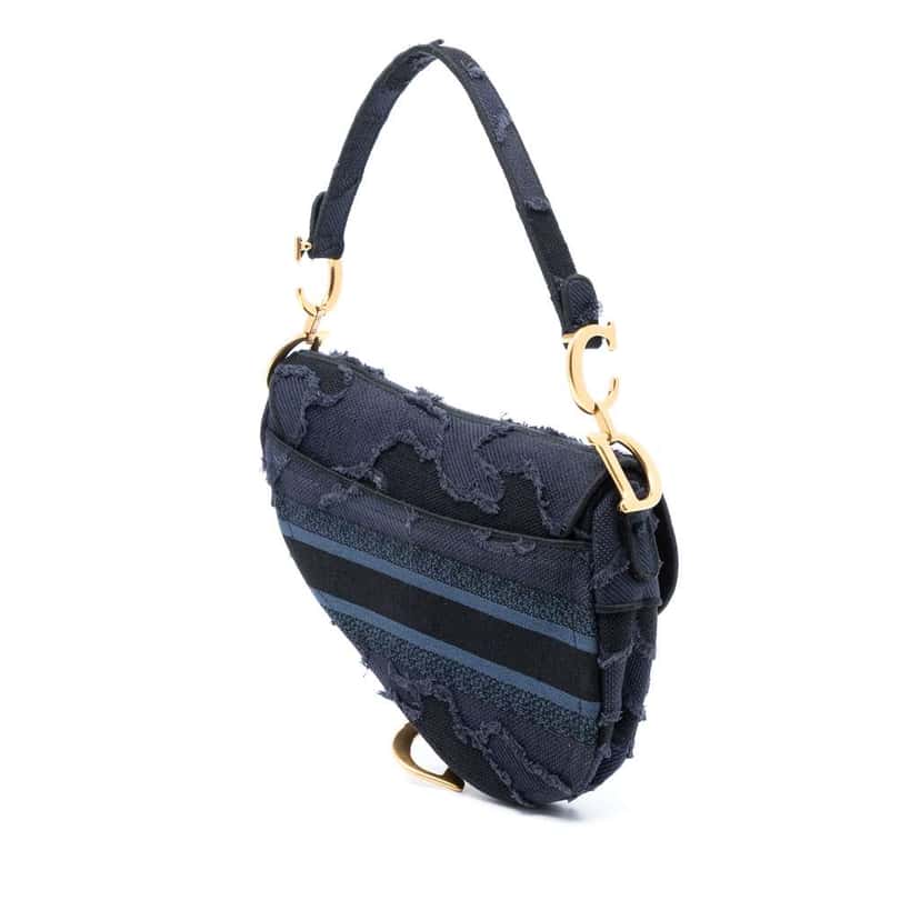 Dior Camouflage Embroidered Canvas Saddle Bag Blue Canvas Very good condition - Back View