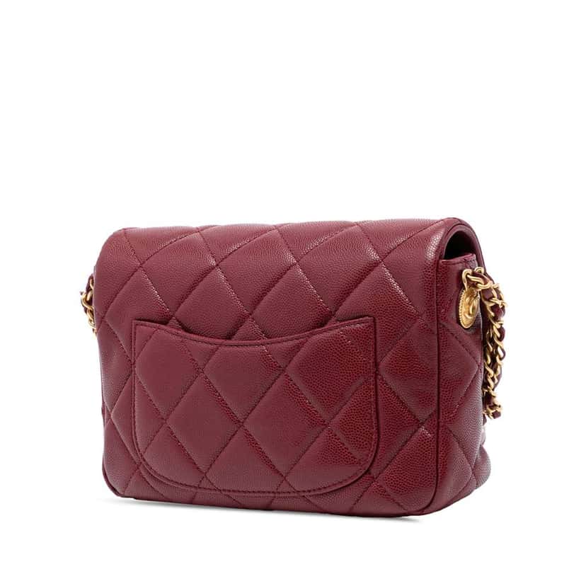 Chanel Mini Quilted Caviar Twist Your Buttons Flap Red Leather Good condition - Back View