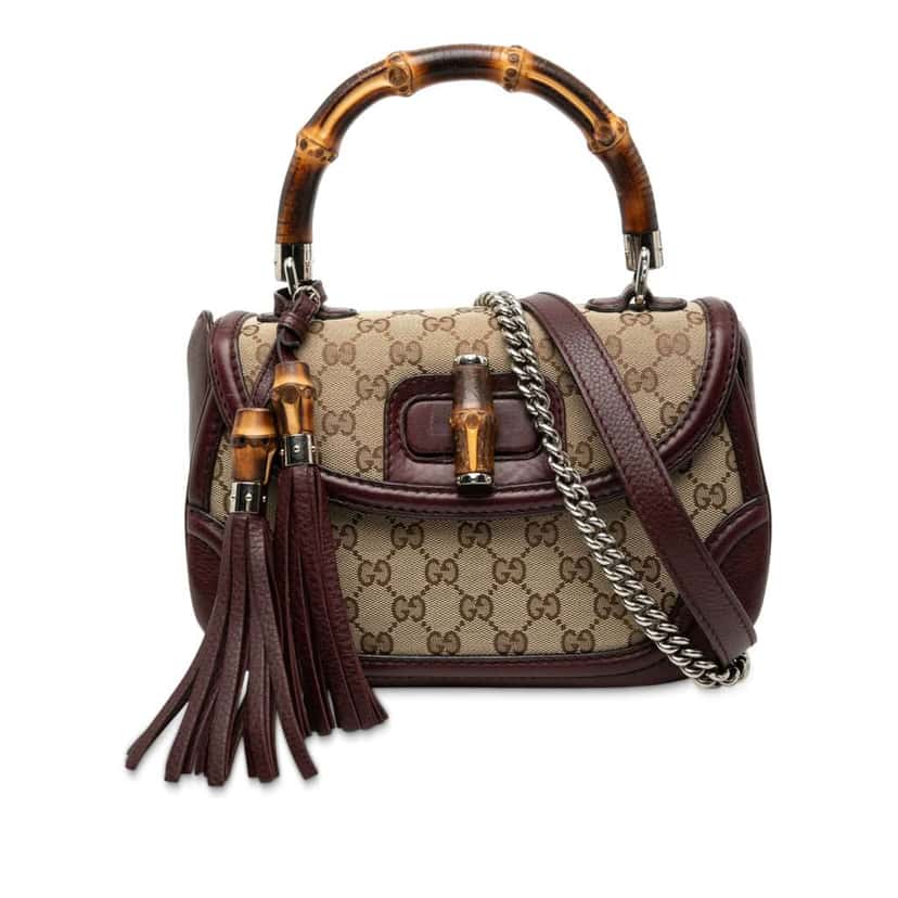 Gucci Medium GG Canvas New Bamboo Top Handle Bag Brown Canvas Good condition - Front View
