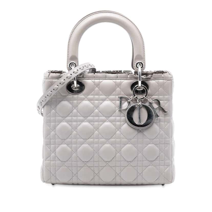 Dior Medium Lambskin Cannage Ruffle Lady Dior Grey Leather Very good condition - Front View