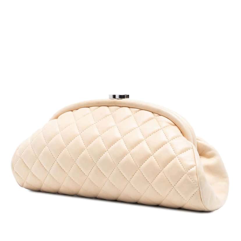 Chanel Quilted Lambskin Timeless Kisslock Clutch Brown Leather Good condition - Back View