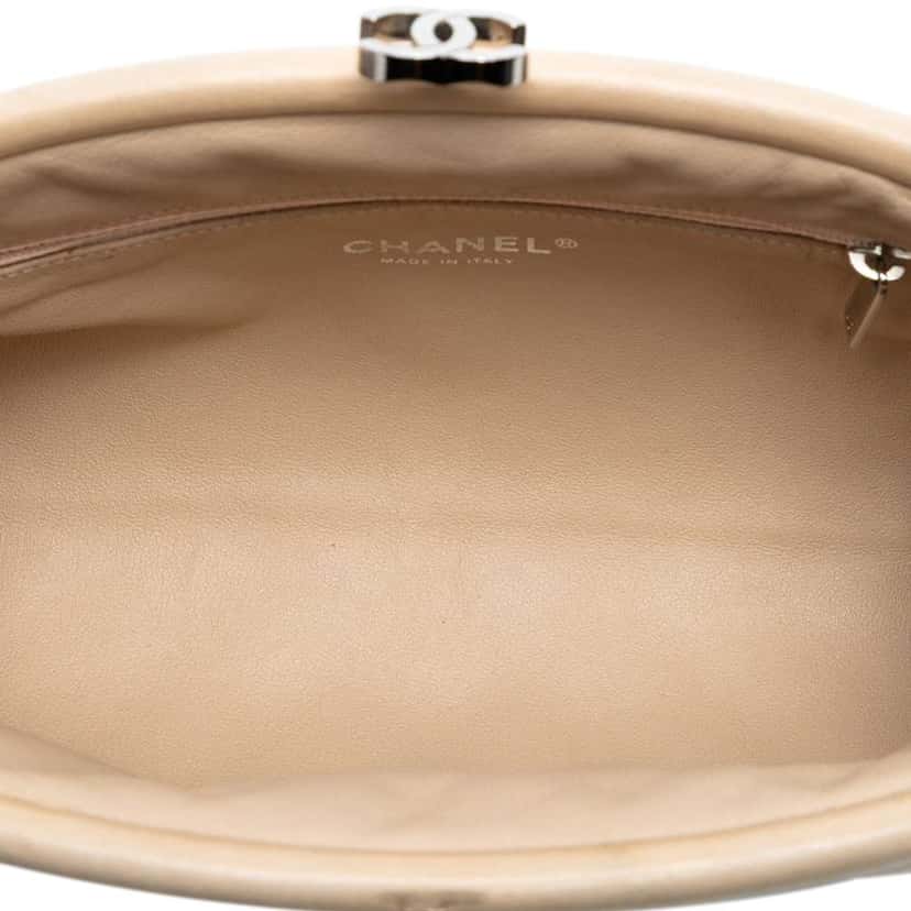 Chanel Quilted Lambskin Timeless Kisslock Clutch Brown Leather Good condition - Model View