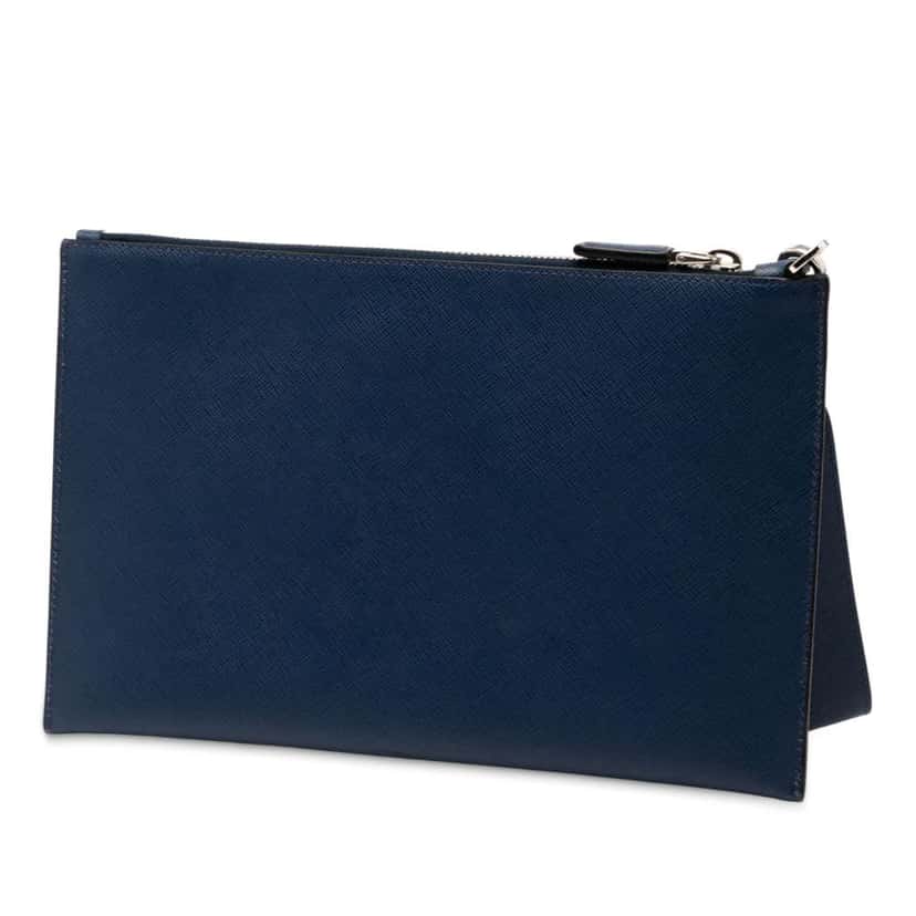 Prada Saffiano Seagull Print Clutch Blue Leather Good condition - Back View