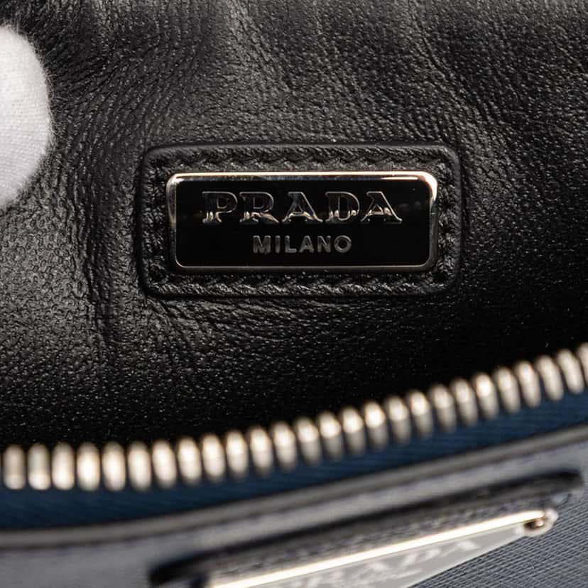 Prada Saffiano Seagull Print Clutch Blue Leather Good condition - Box View