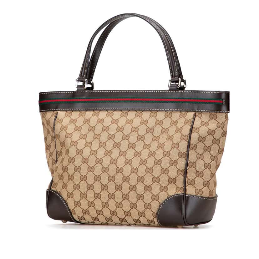 Gucci GG Canvas Web Mayfair Tote Brown Canvas Good condition - Back View