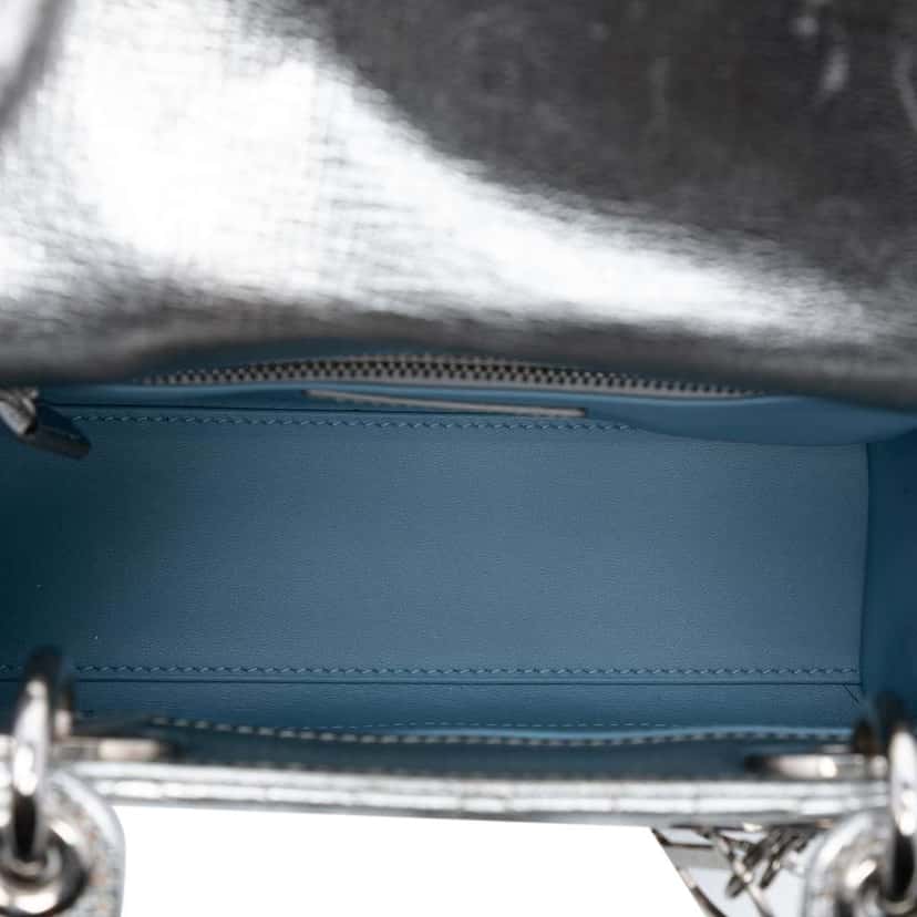 Dior Small Metallic Grained Calfskin Cannage My ABCDior Lady Dior Silver Leather Good condition - Model View