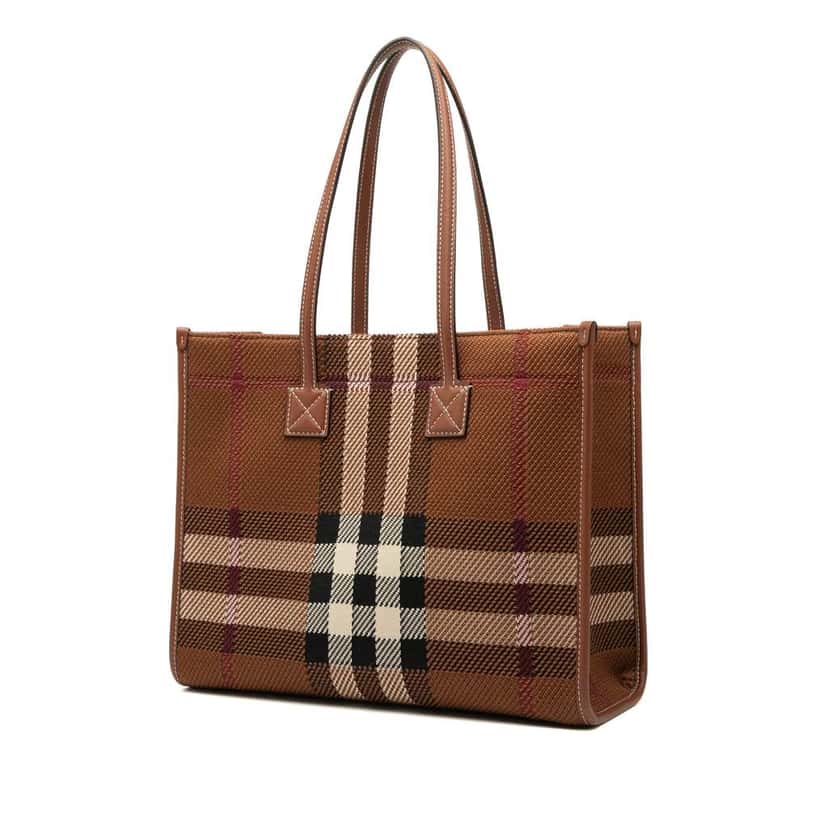 Burberry Small Mega Check Canvas Freya Tote Brown Canvas Good condition - Back View