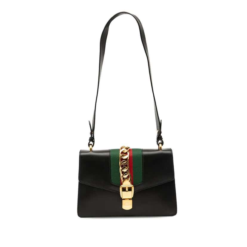 Gucci Small Leather Web Sylvie Satchel Black Leather Good condition - Front View