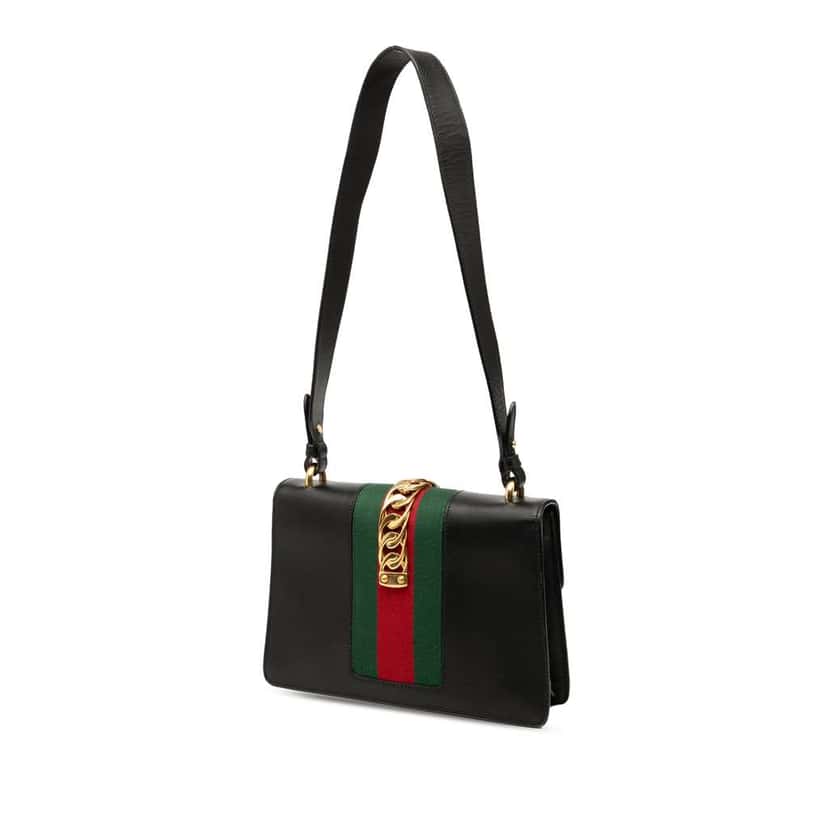 Gucci Small Leather Web Sylvie Satchel Black Leather Good condition - Back View