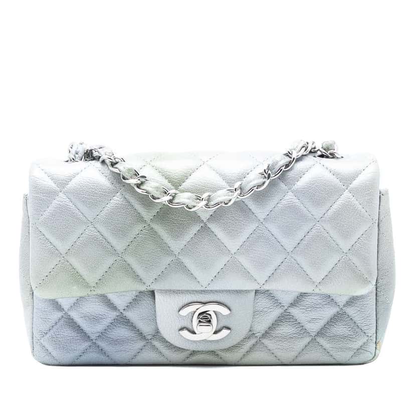 Chanel Mini Rectangular Classic Iridescent Lambskin Ombre Single Flap Silver Leather Good condition - Front View