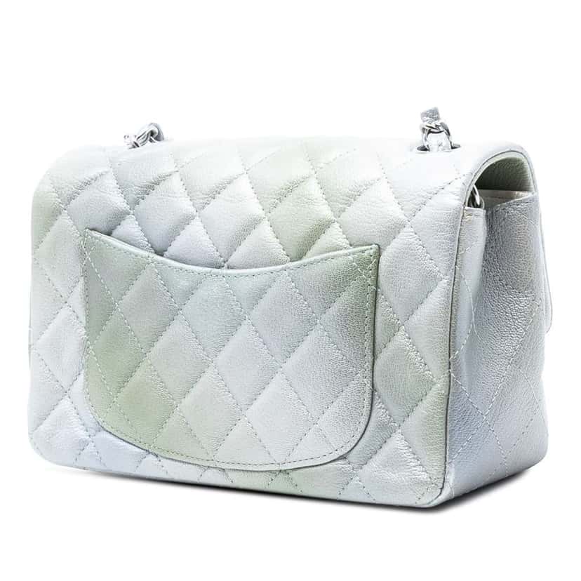 Chanel Mini Rectangular Classic Iridescent Lambskin Ombre Single Flap Silver Leather Good condition - Back View
